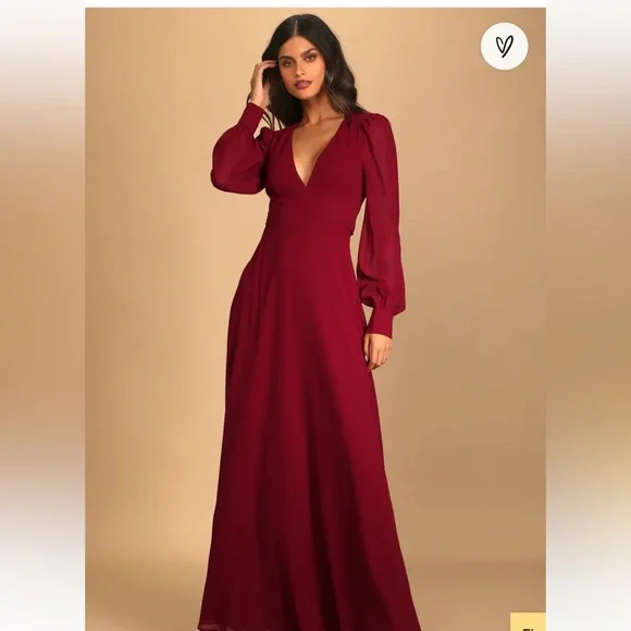 Burgundy Long Sleeve Backless Maxi Dress with tag - Picture 5 of 6